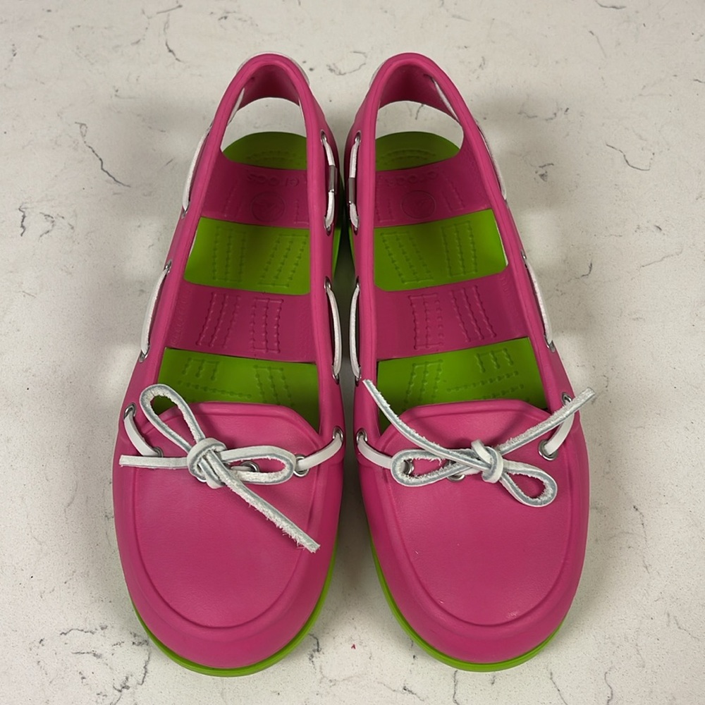 Crocs Beach Line Slip-On Boat Shoes Pink and Green Size 8 - Picture 2 of 15